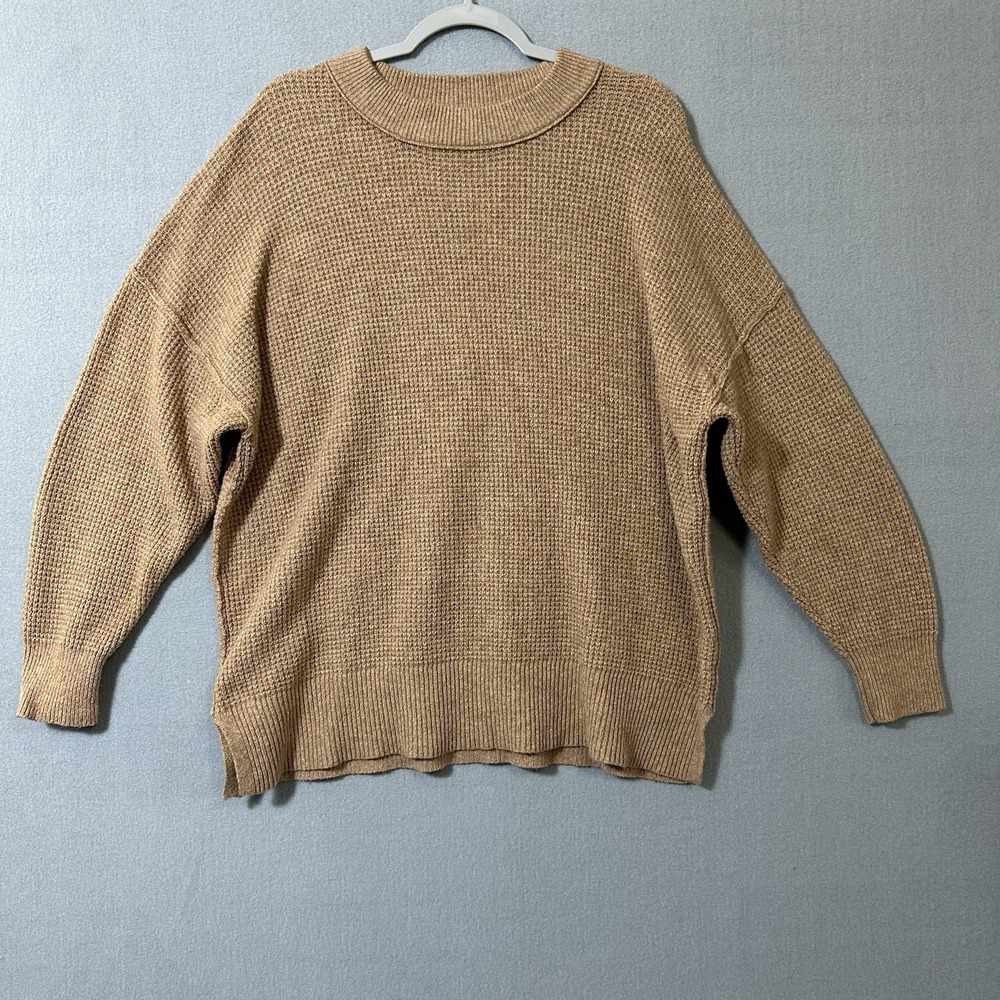 Aerie Oversized Waffle Knit Sweater Women's Medium Tan Soft Comfy